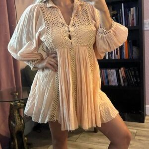 Elegant Peach Crochet Dress